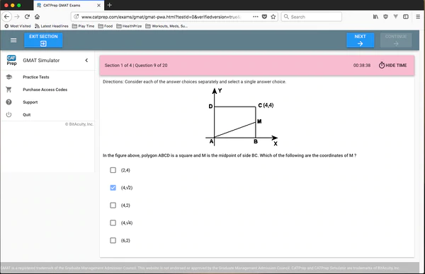 Screenshot of GMAT Practice Test Quantitative Question