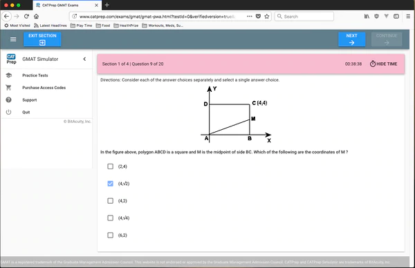 GMAT practice test screenshot